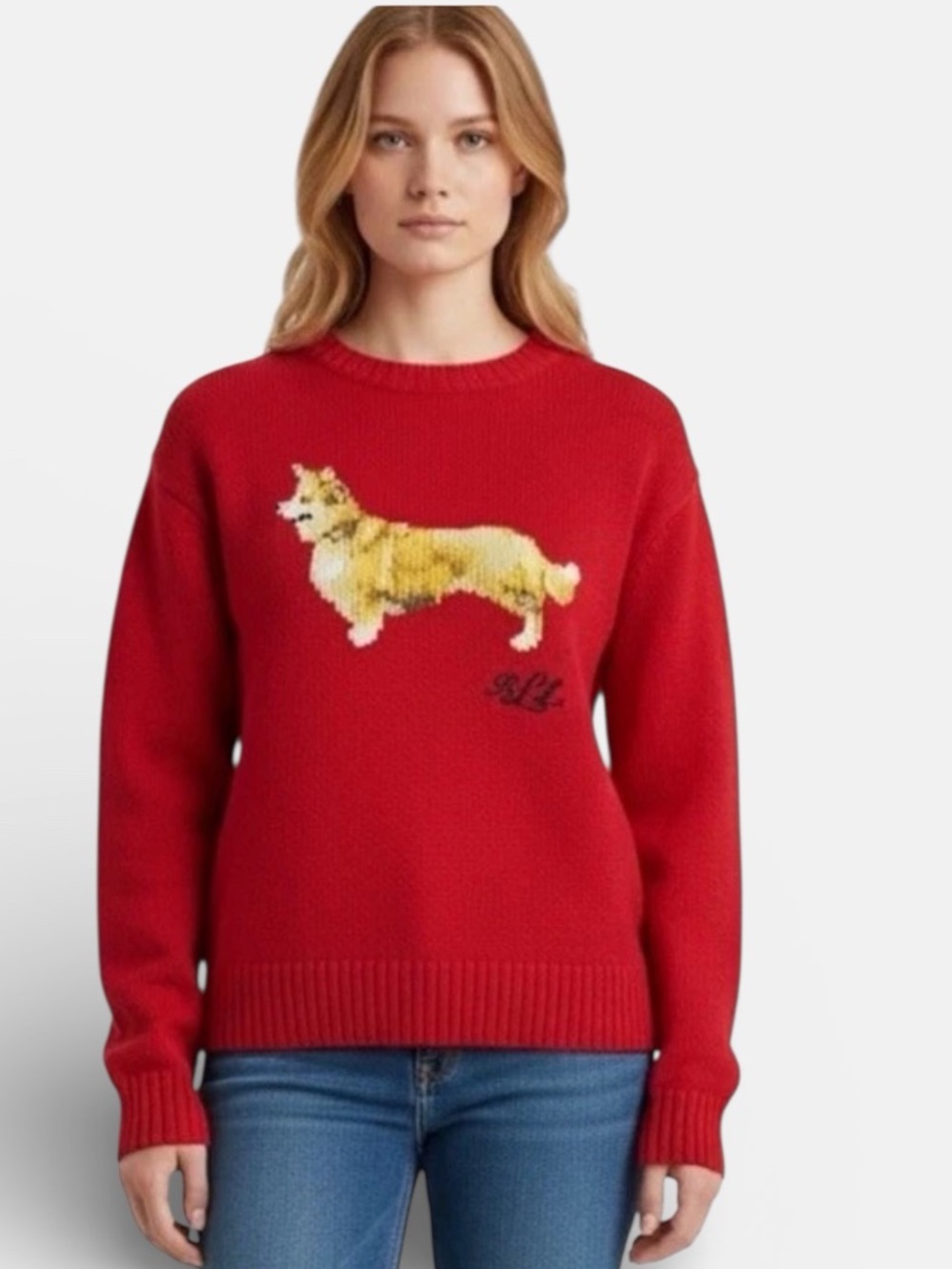 Ralph Lauren Intarsia-Knit Corgi Dog Cotton Red Crewneck Sweater Size XXS NWT